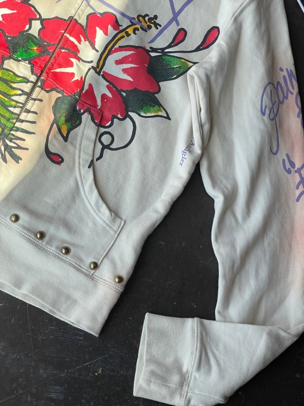 Ed Hardy Cream Hoodie with Purple and Gold Stud Accents - Picture 6 of 13